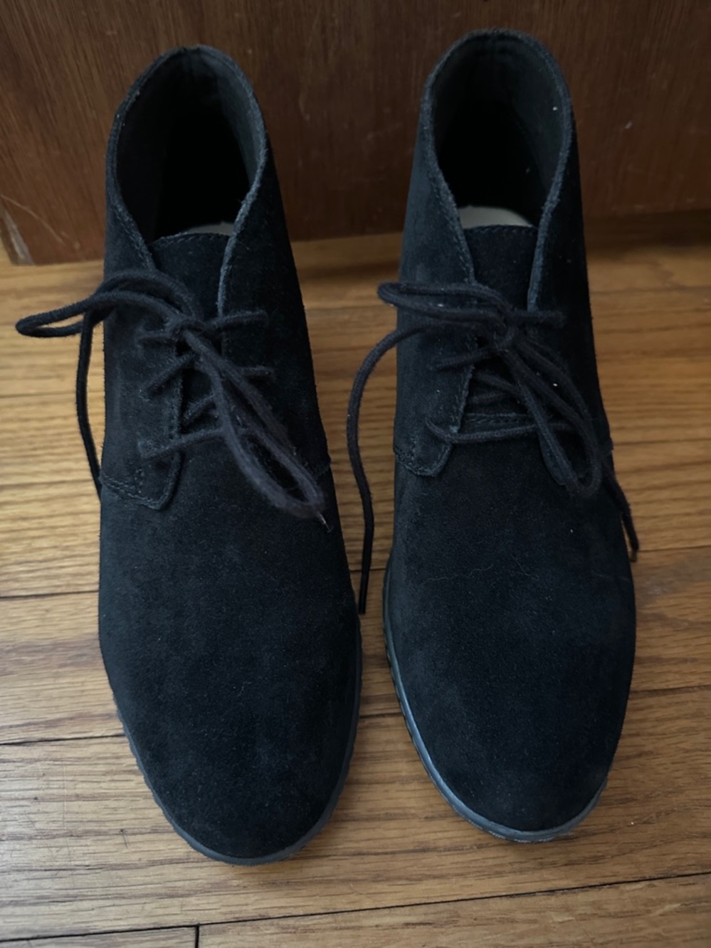 Clarks black suede wedge bootie